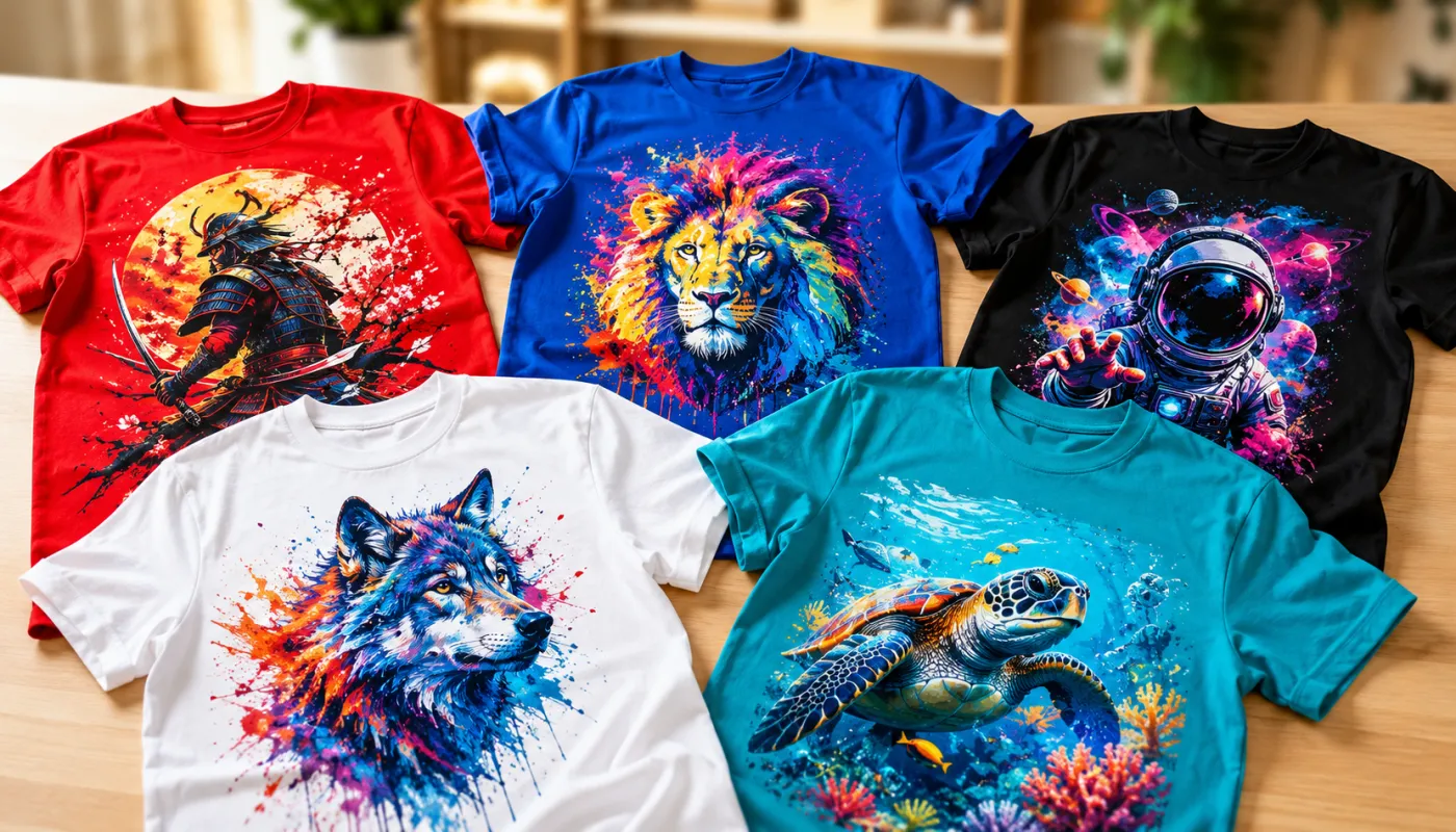 Custom printed t-shirts in vibrant colors