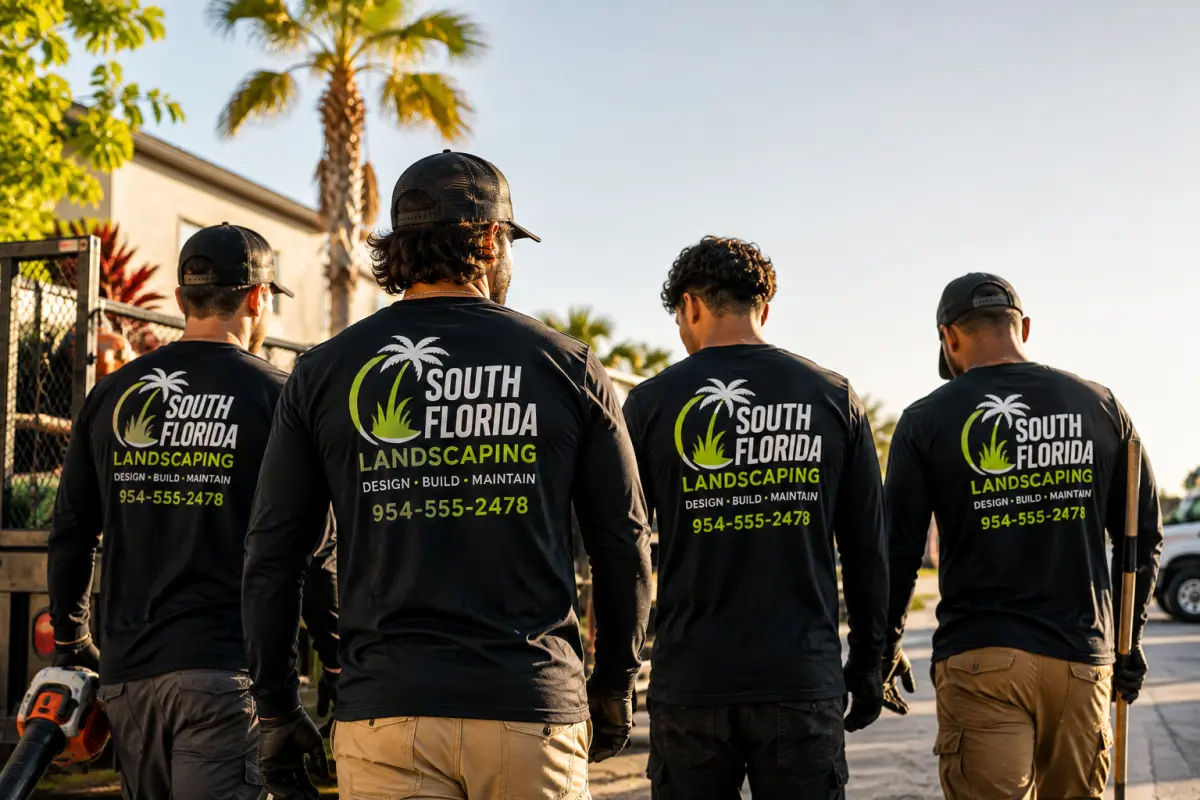 Work crew wearing custom-printed company shirts